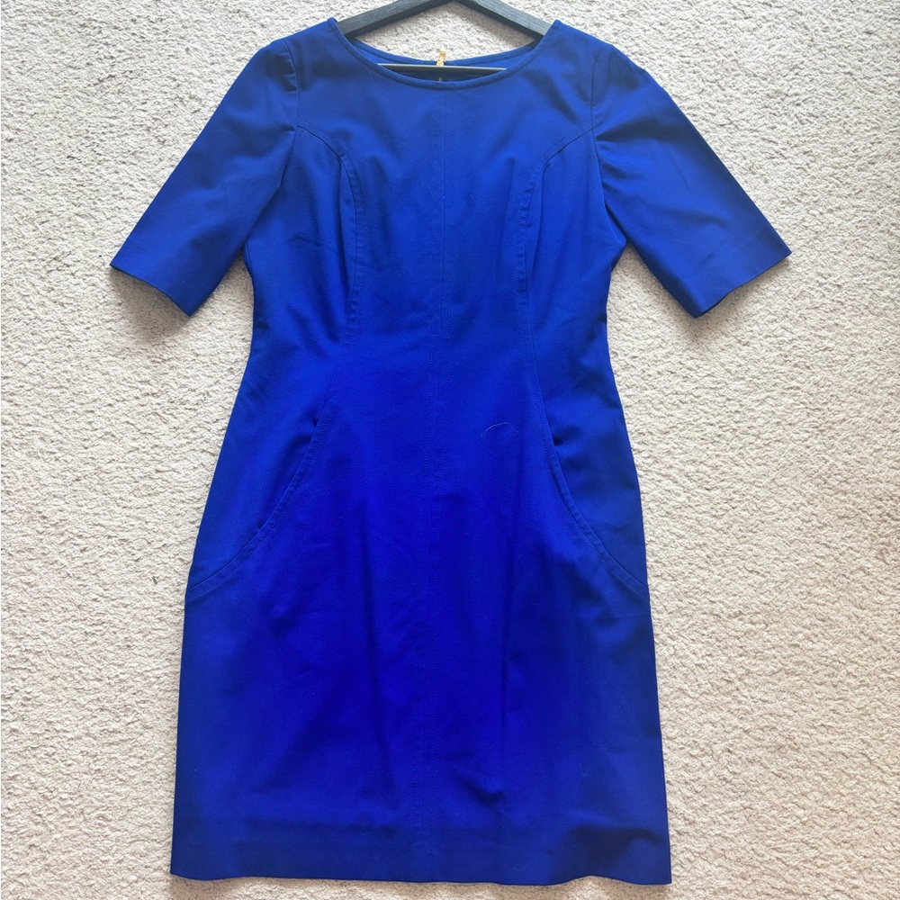 T Tahari Blue Sheath Midi Dress with Raglan Sleeves